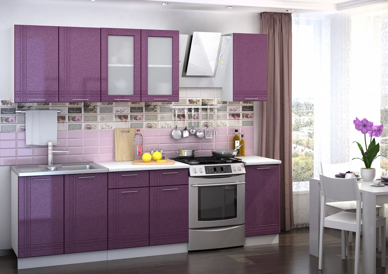 Фабричная кухня купить. Кухонный гарнитур фиолетовый. Кухонная мебель фиолетовая. Кухня с сиреневыми фасадами.