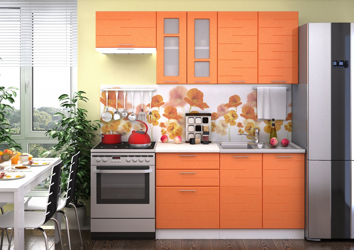 Кухня Техно оранжевая Сурская мебель угловая