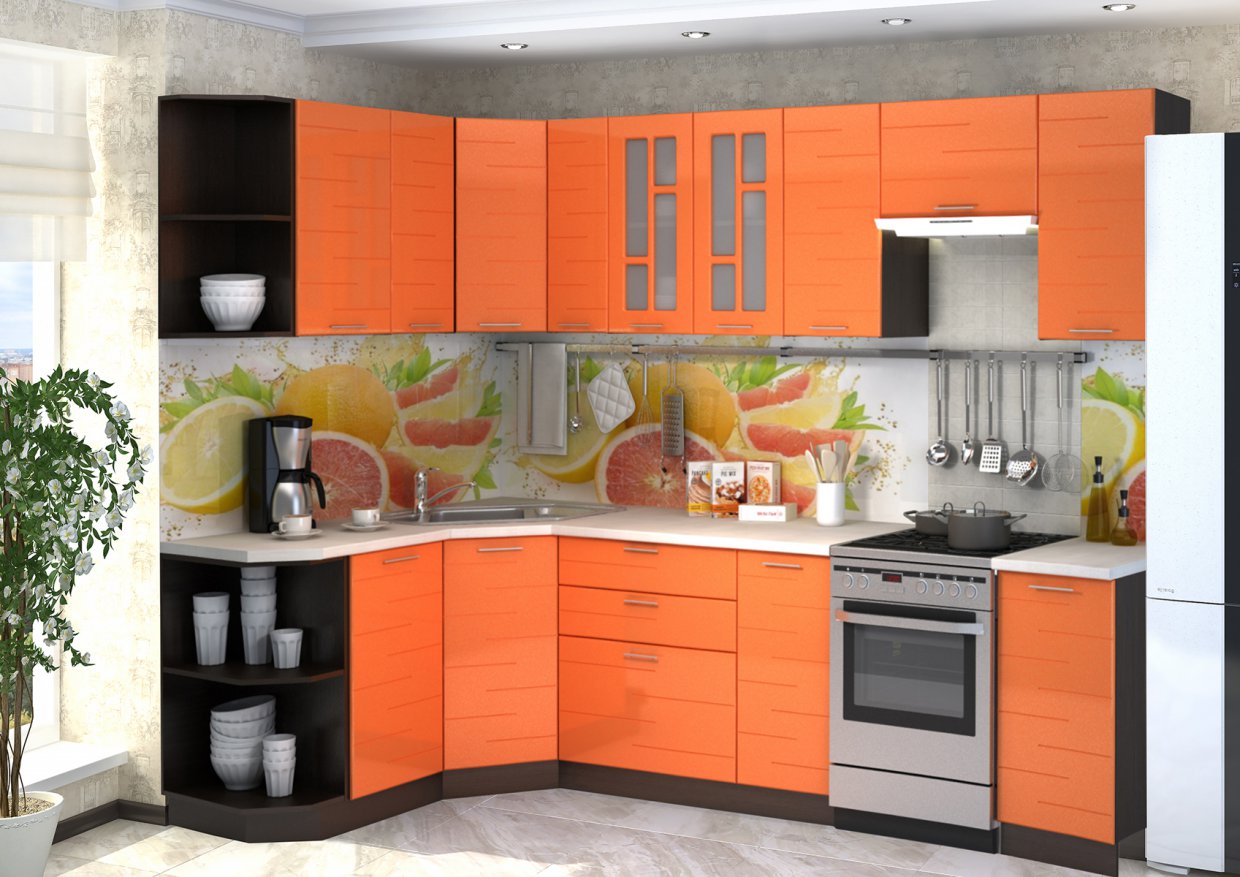 Купить кухонный в тамбове. Кухня Техно оранжевая Сурская мебель угловая. Кухня оранж Витра. Модульная кухня Техно. Кухня оранж металлик.